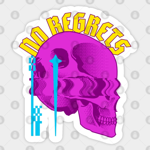 No Regrets Glitch Art Skull Sticker by M n' Emz Studio